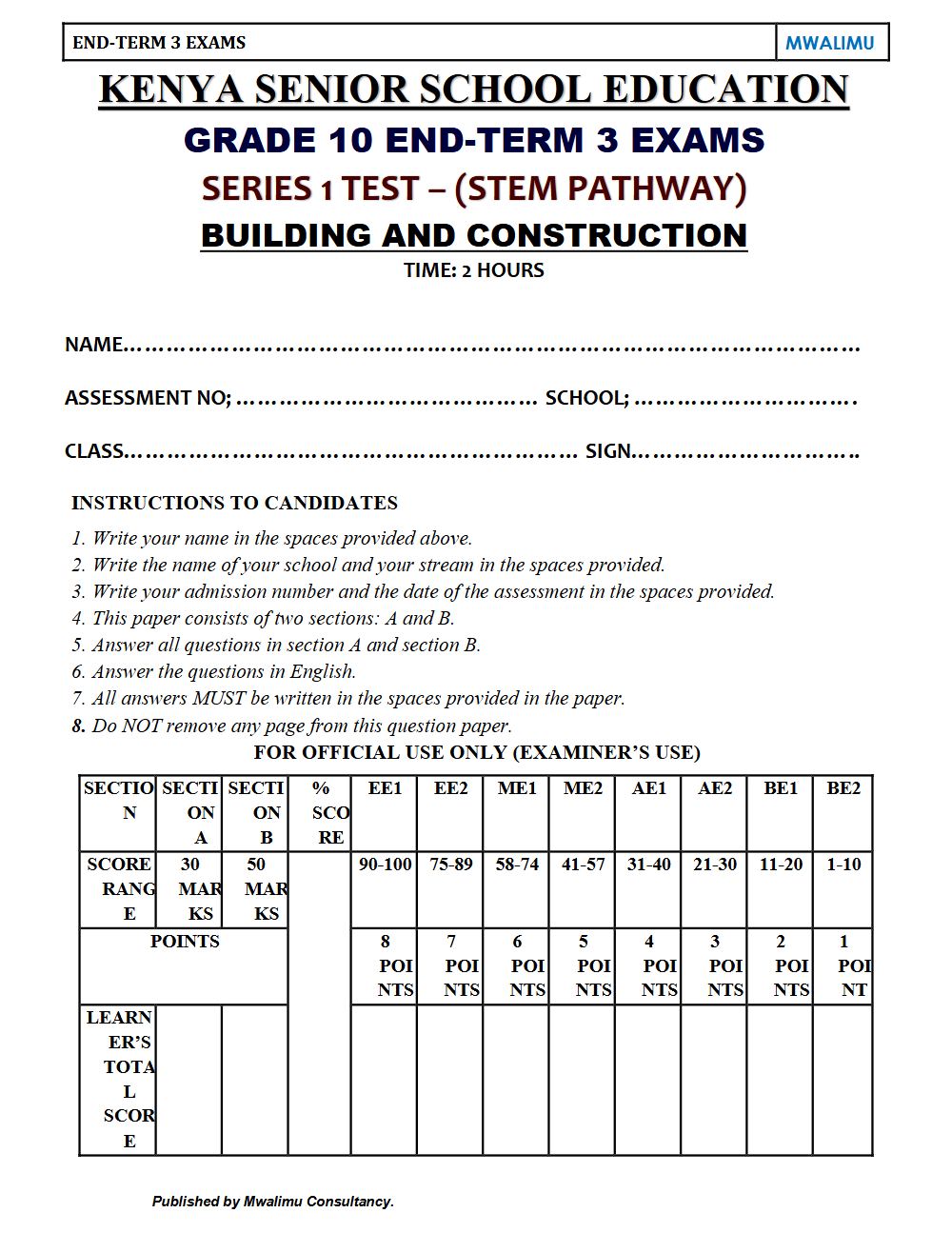 Thumbnail preview of Grade 10 Building And Construction End Term 3 2026 Exam 6