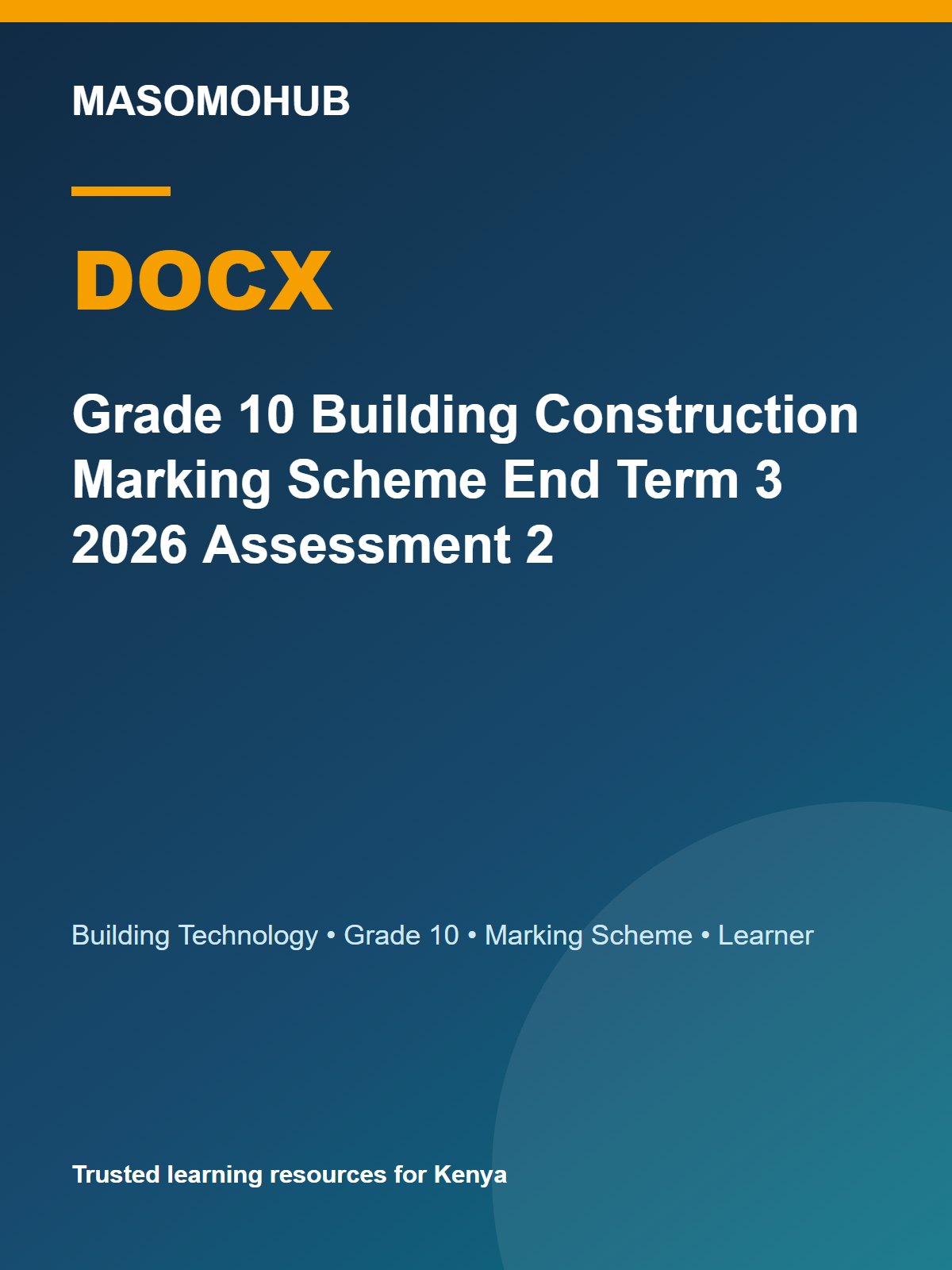 Preview of Grade 10 Building Technology Term 3 End-Term Marking Scheme 2026