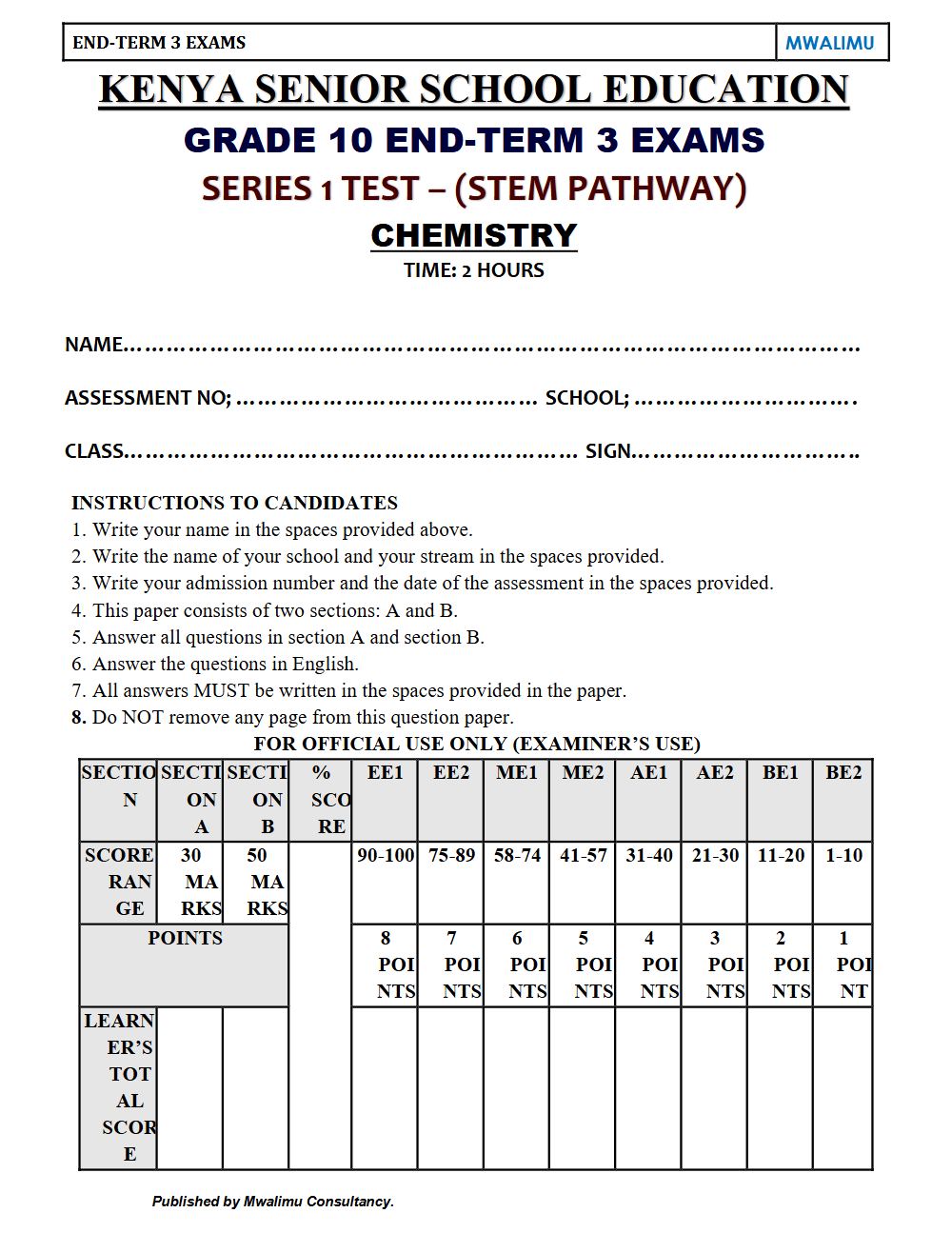 Preview of Grade 10 Chemistry Term 3 End-Term Exam 2026
