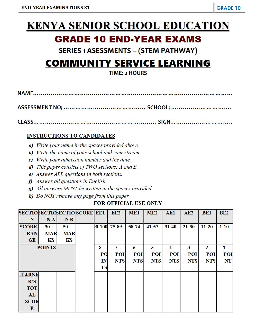 Thumbnail preview of Grade 10 Community Service Learning End Year Exam 1 2026_4