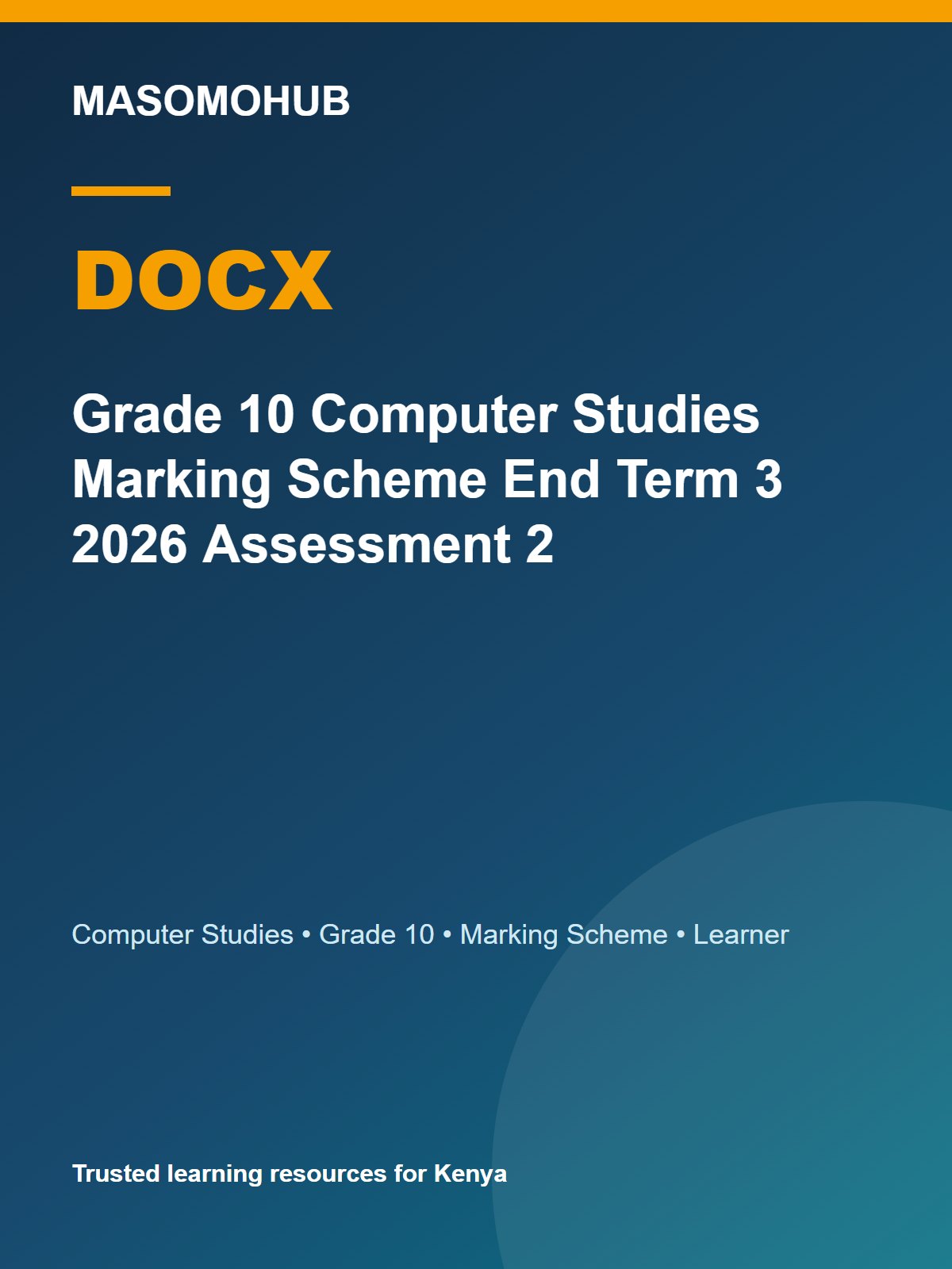 Thumbnail preview of Grade 10 Computer Studies Marking Scheme End Term 3 2026 Assessment 2