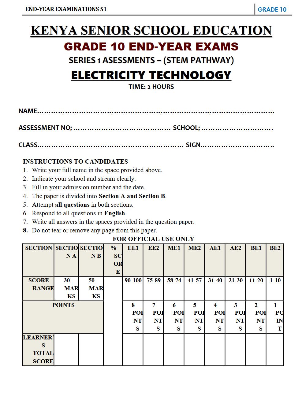 Thumbnail preview of Grade 10 Electricity Technology End Year Exam 1 2026_4