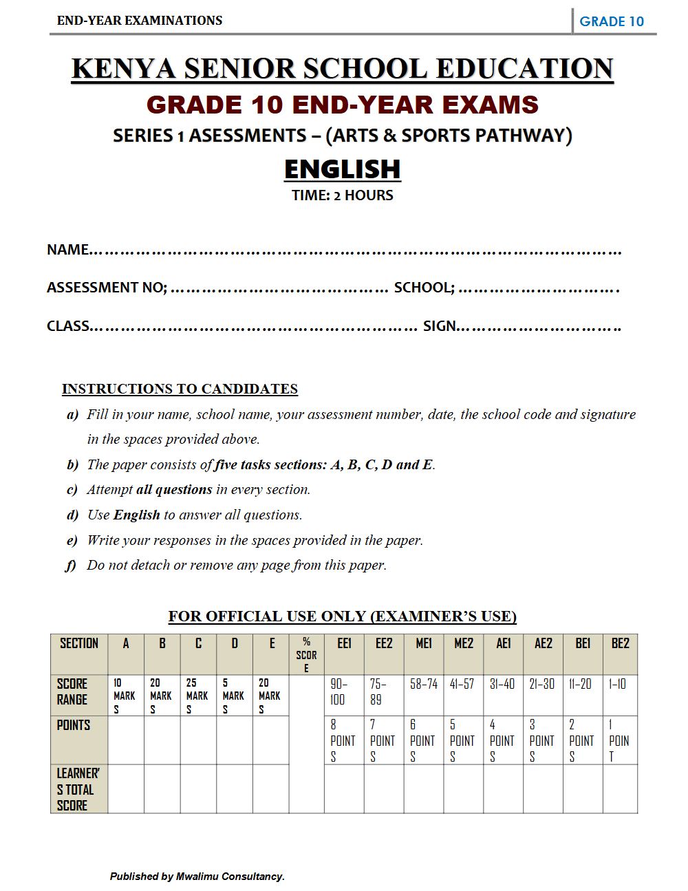 Preview of Grade 10 English Term 3 End-Term Exam 2026