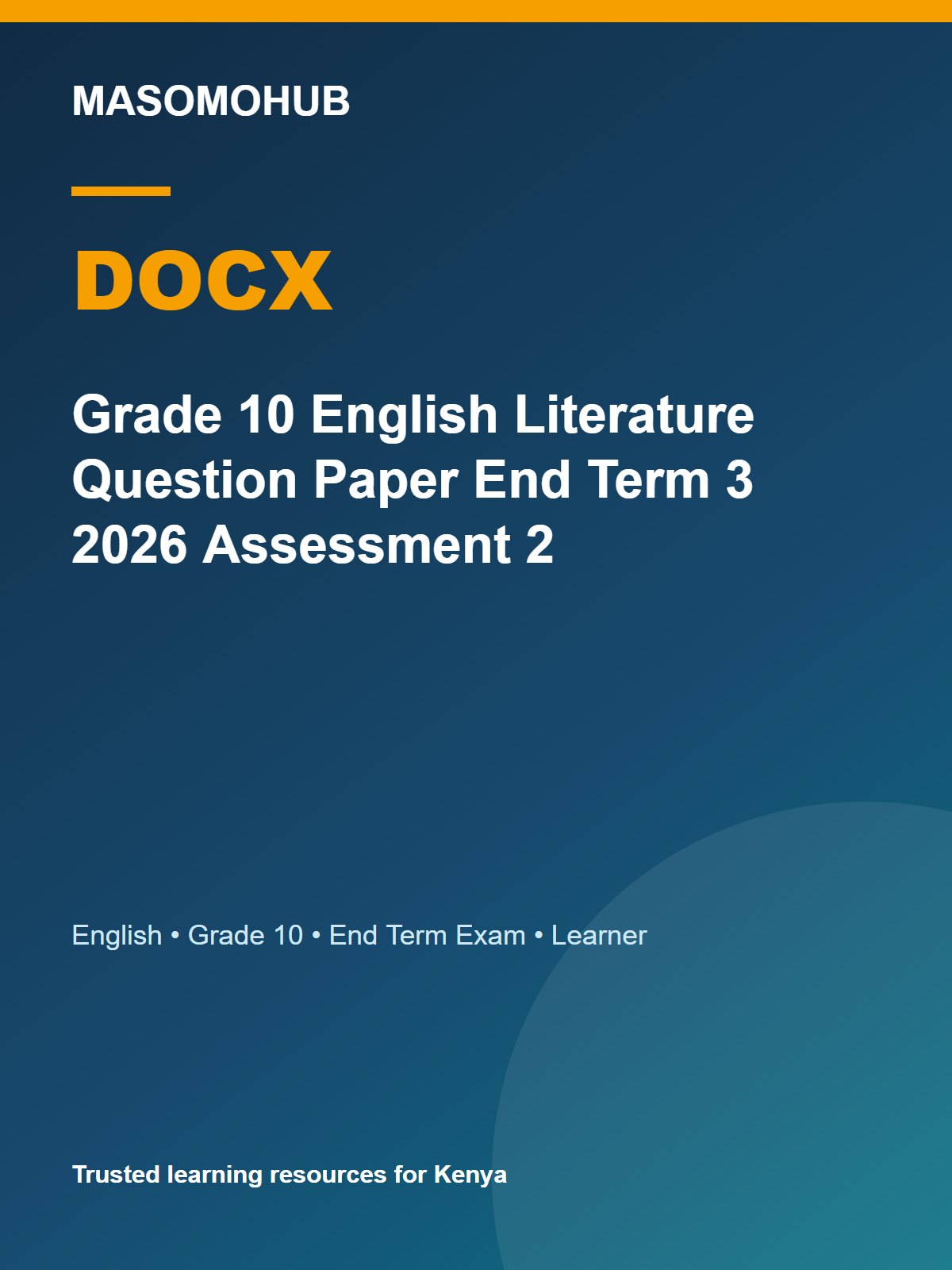 Thumbnail preview of Grade 10 English Literature Question Paper End Term 3 2026 Assessment 2