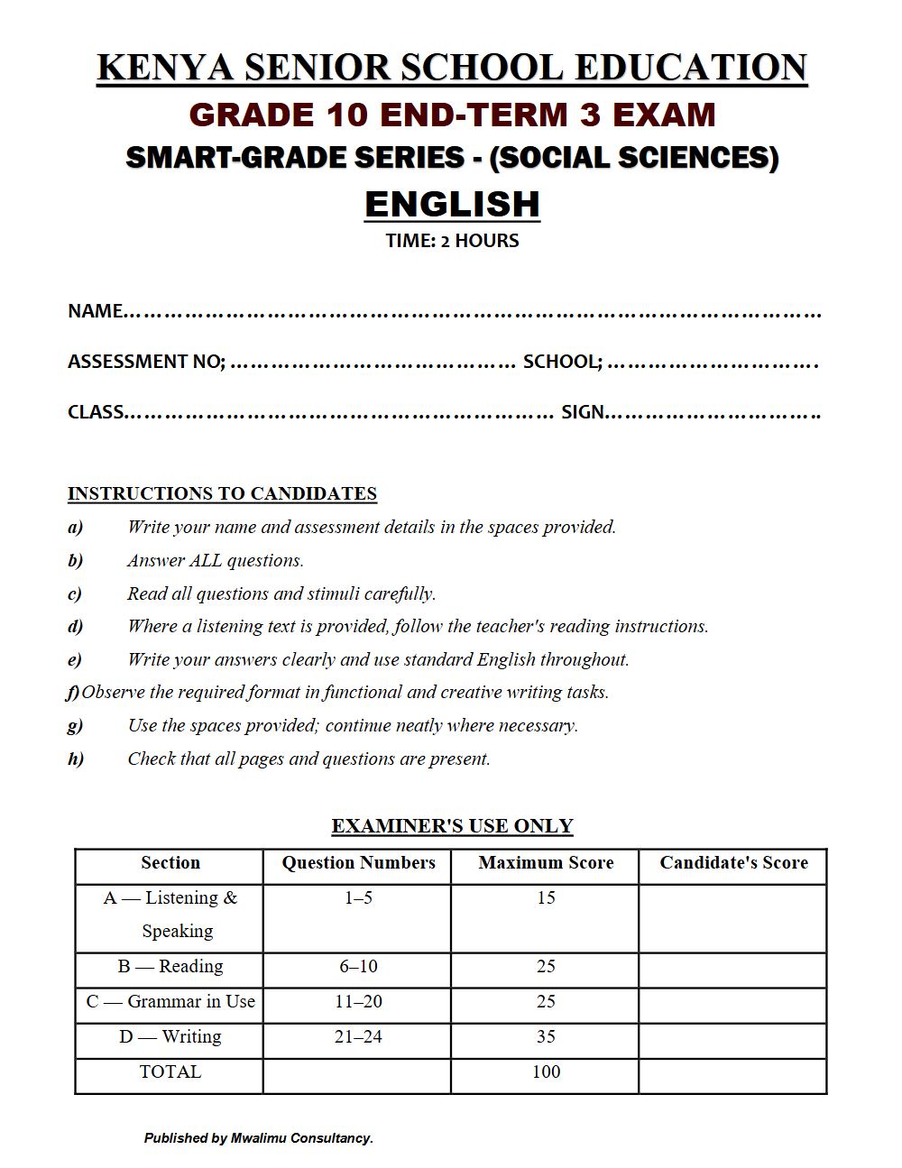 Thumbnail preview of Grade 10 English Paper 3 End Term 3 2026 Exam 7