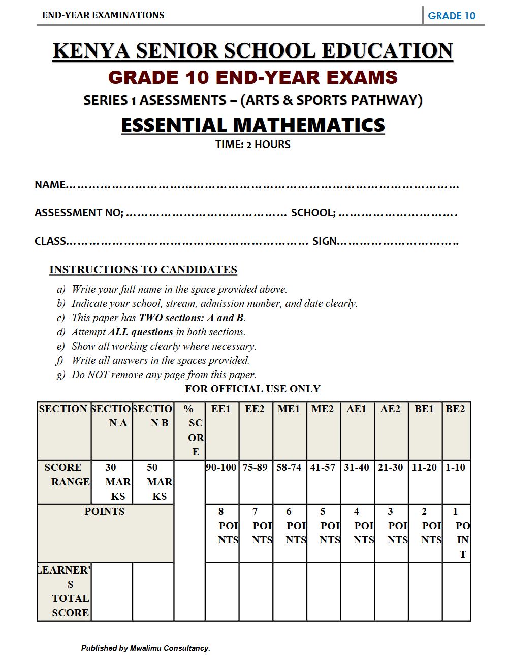 Preview of Grade 10 Essential Mathematics Term 3 End-Term Exam 2026