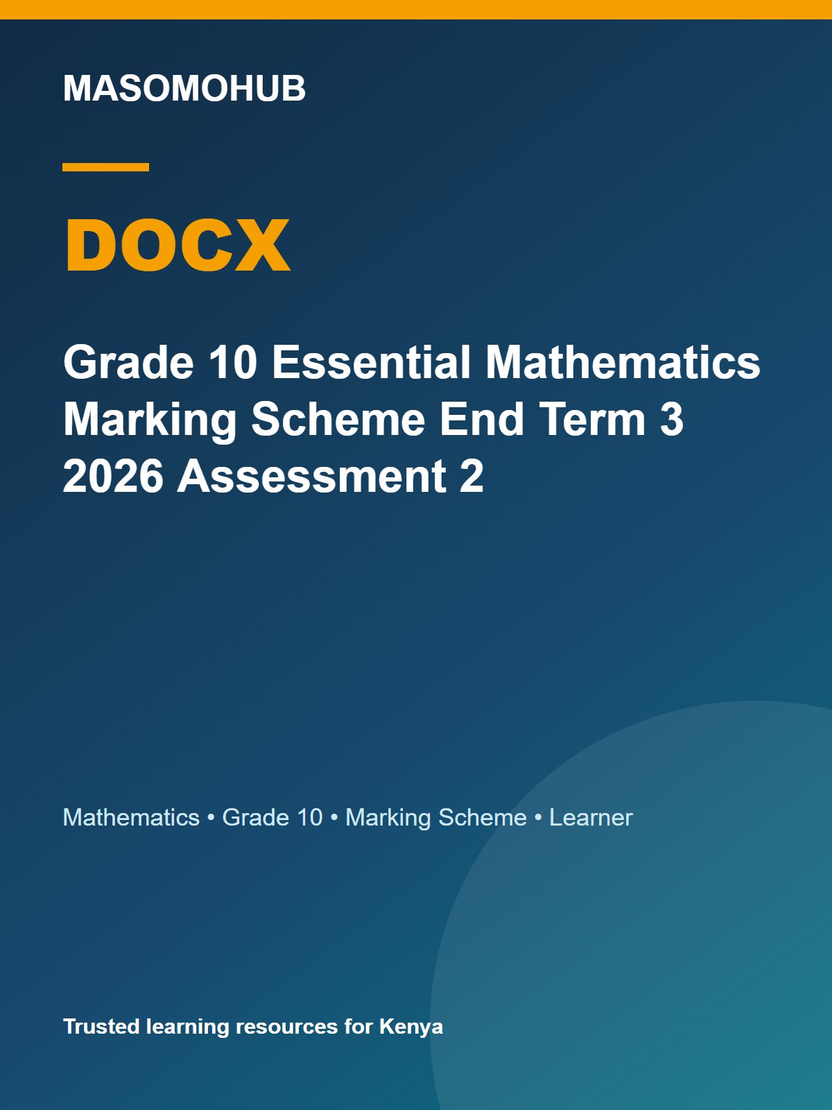 Thumbnail preview of Grade 10 Essential Mathematics Marking Scheme End Term 3 2026 Assessment 2
