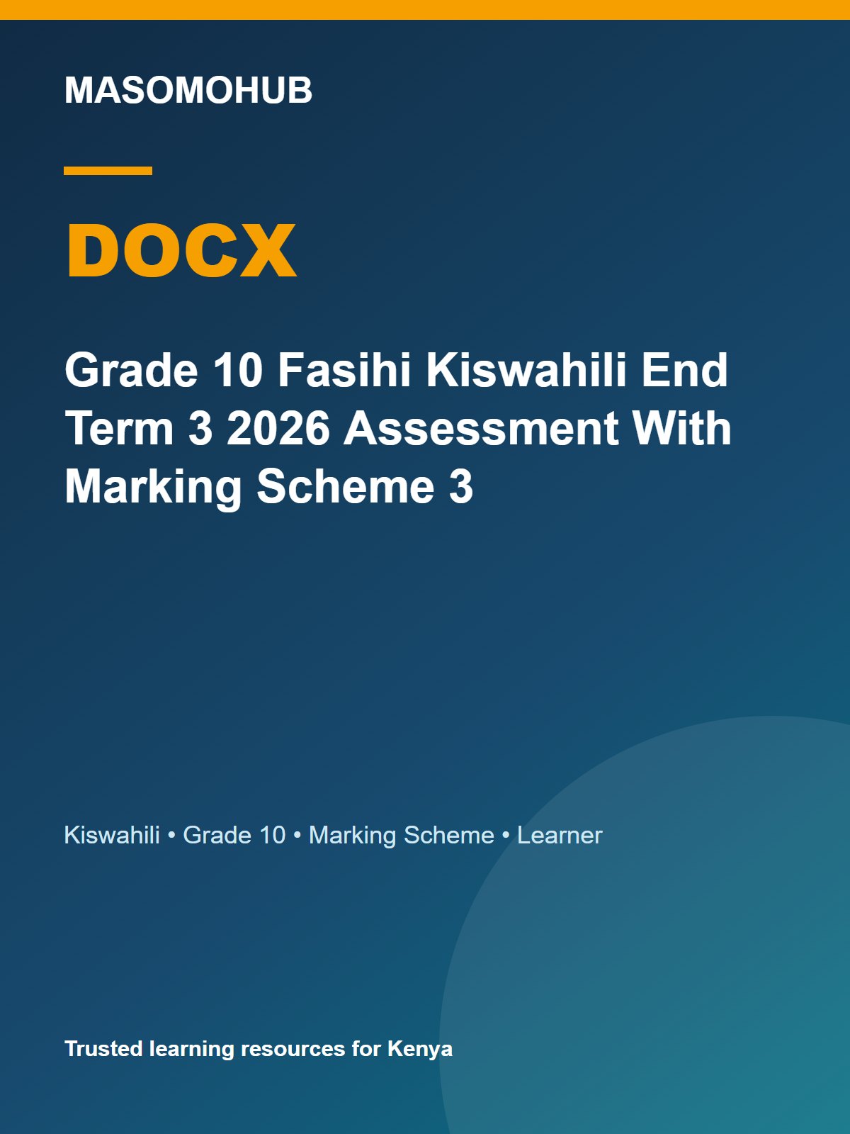 Preview of Grade 10 Fasihi ya Kiswahili Term 3 End-Term Marking Scheme 2026