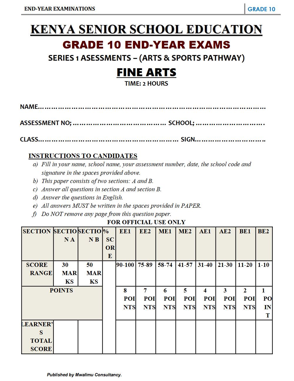 Thumbnail preview of Grade 10 Fine Arts End Term 3 2026 Exam 5