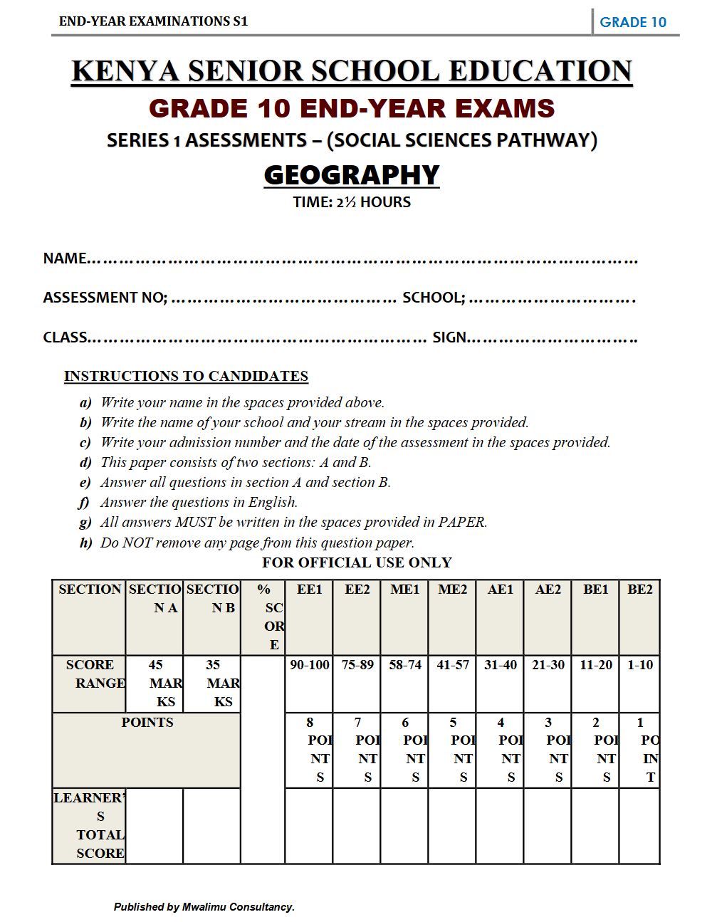 Preview of Grade 10 Geography Term 3 End-Term Exam 2026