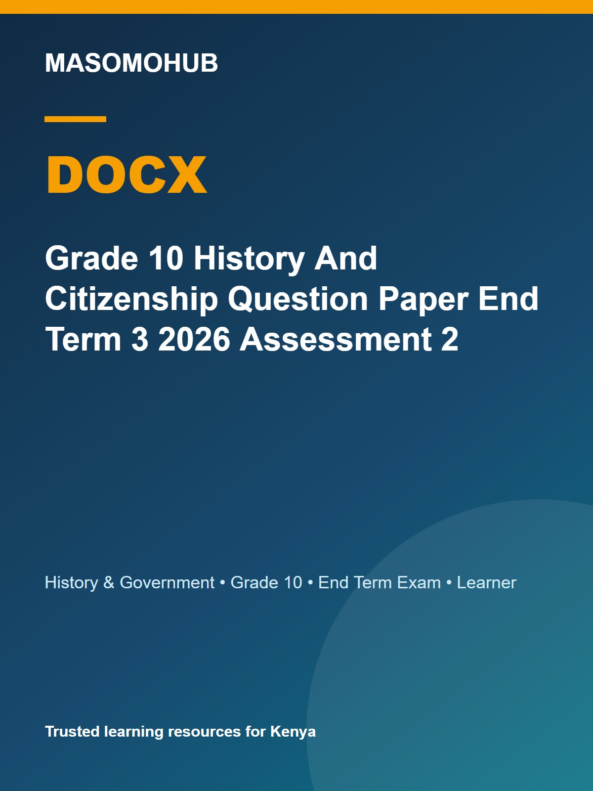 Thumbnail preview of Grade 10 History And Citizenship Question Paper End Term 3 2026 Assessment 2