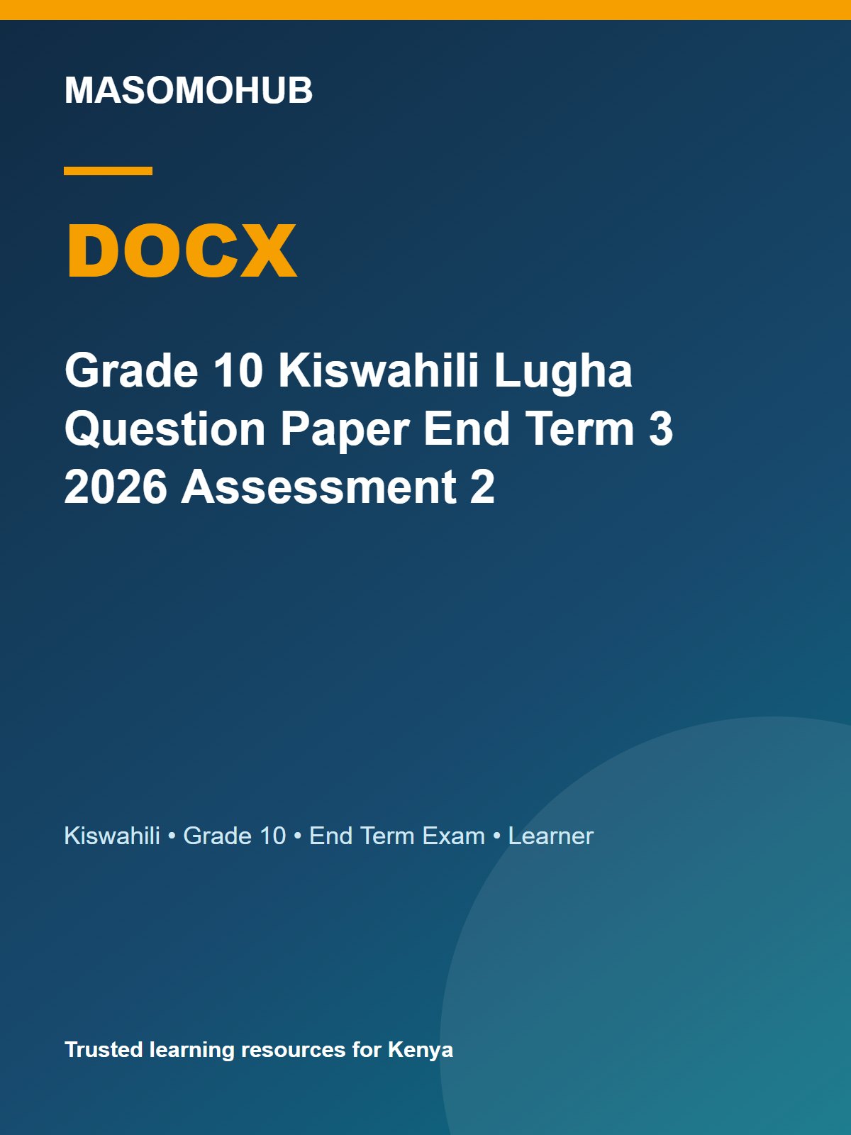 Thumbnail preview of Grade 10 Kiswahili Lugha Question Paper End Term 3 2026 Assessment 2