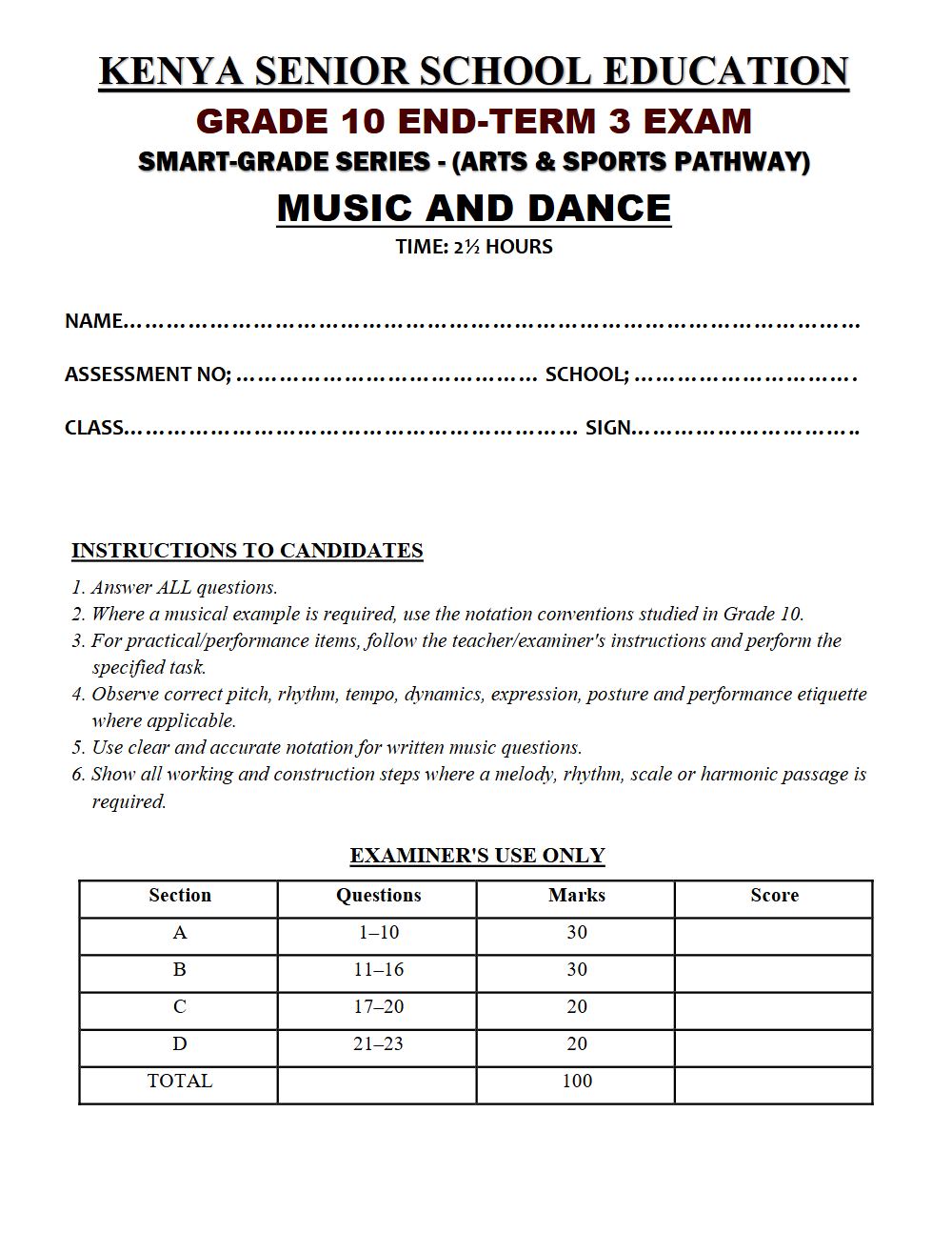 Thumbnail preview of Grade 10 Music And Dance End Term 3 2026 Exam 7