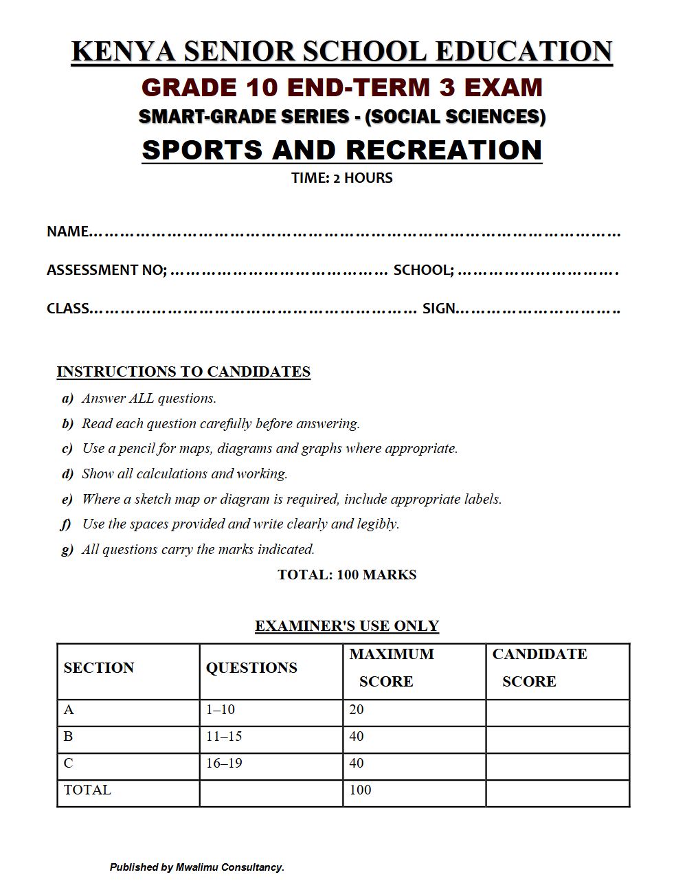 Thumbnail preview of Grade 10 Sports And Recreation Paper 2 End Term 3 2026 Exam 7