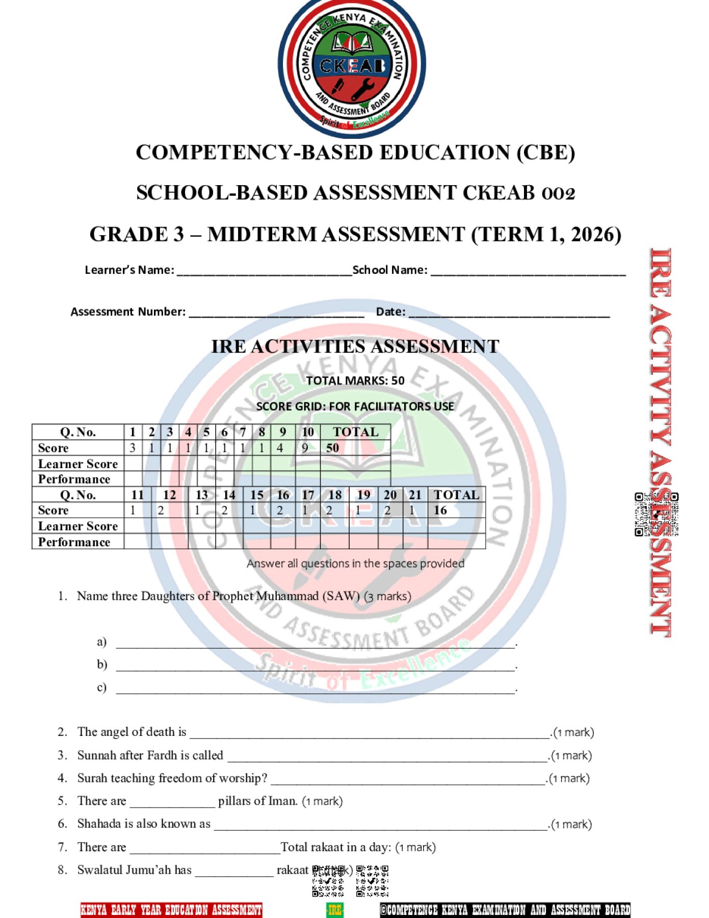 Thumbnail preview of GRADE 3 2026 Examinations Grade 3 2026 Exam Ire 012