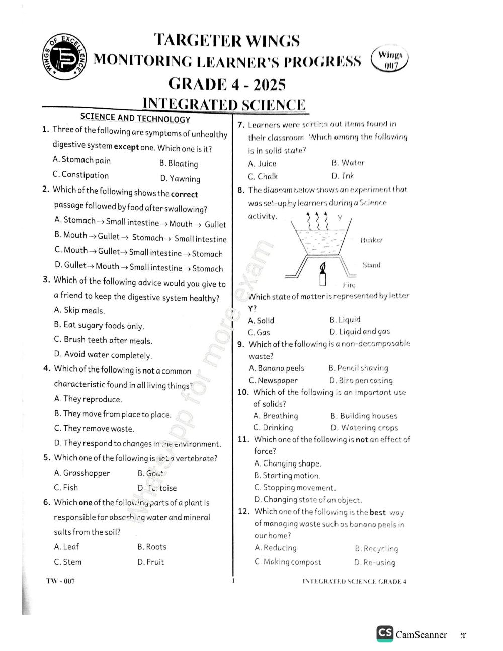 Thumbnail preview of Grade 4 Term 3 2026 Assessment Integrated Science 2