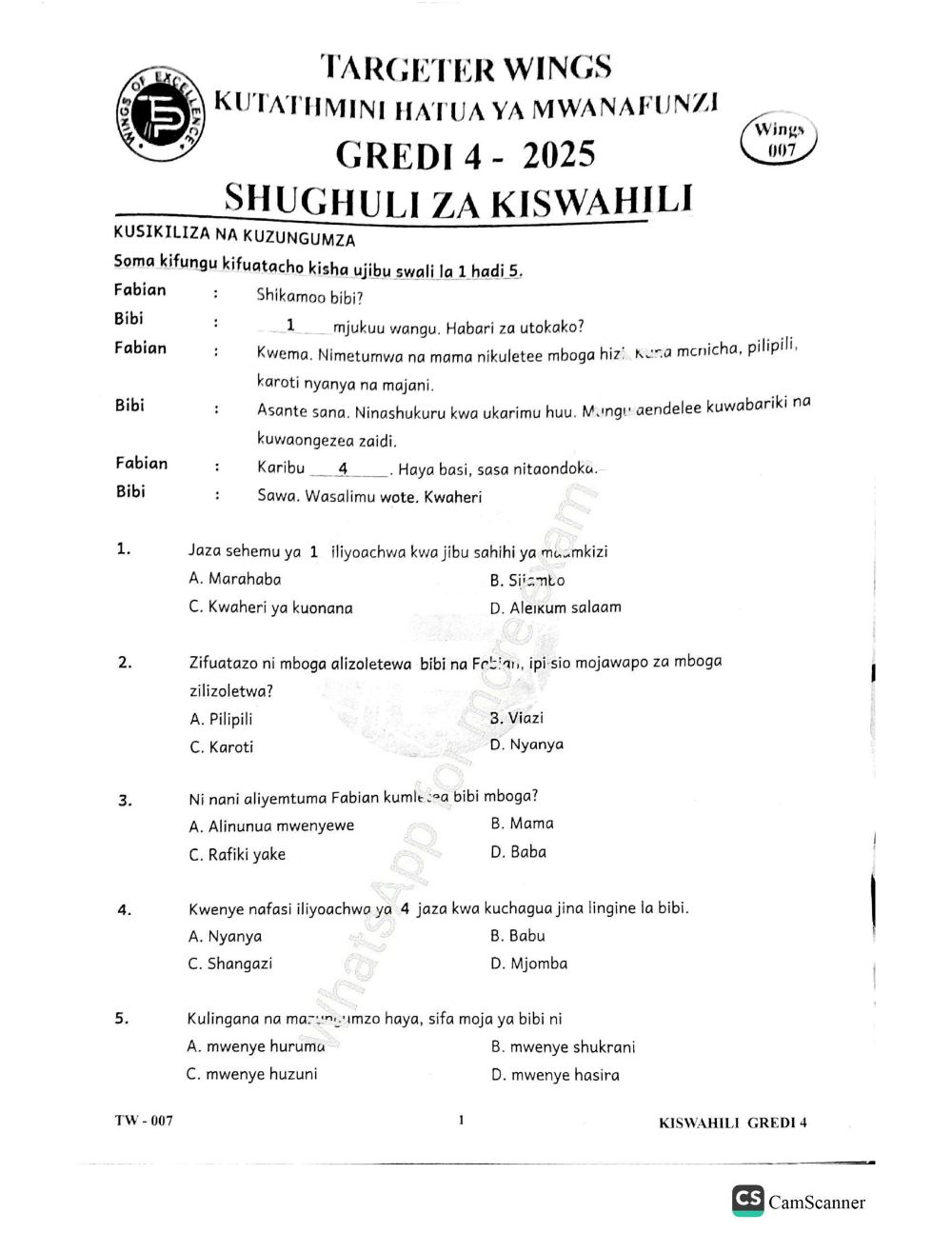 Thumbnail preview of Grade 4 Term 3 2026 Assessment Kiswahili 2