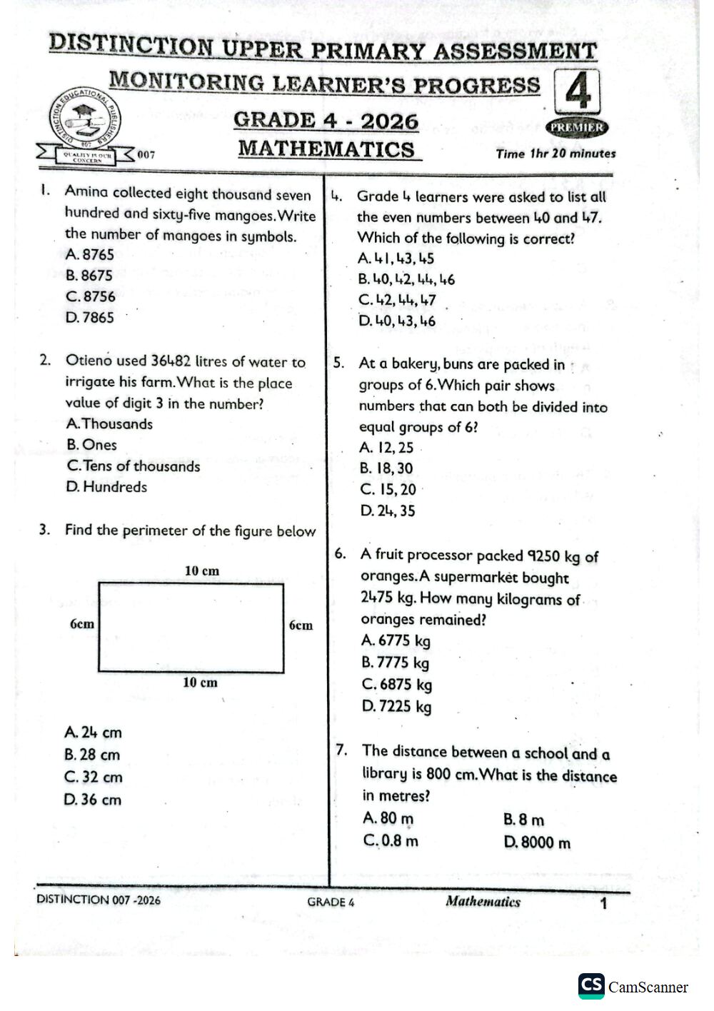Thumbnail preview of Grade 4 Term 3 2026 Assessment Mathematics 3
