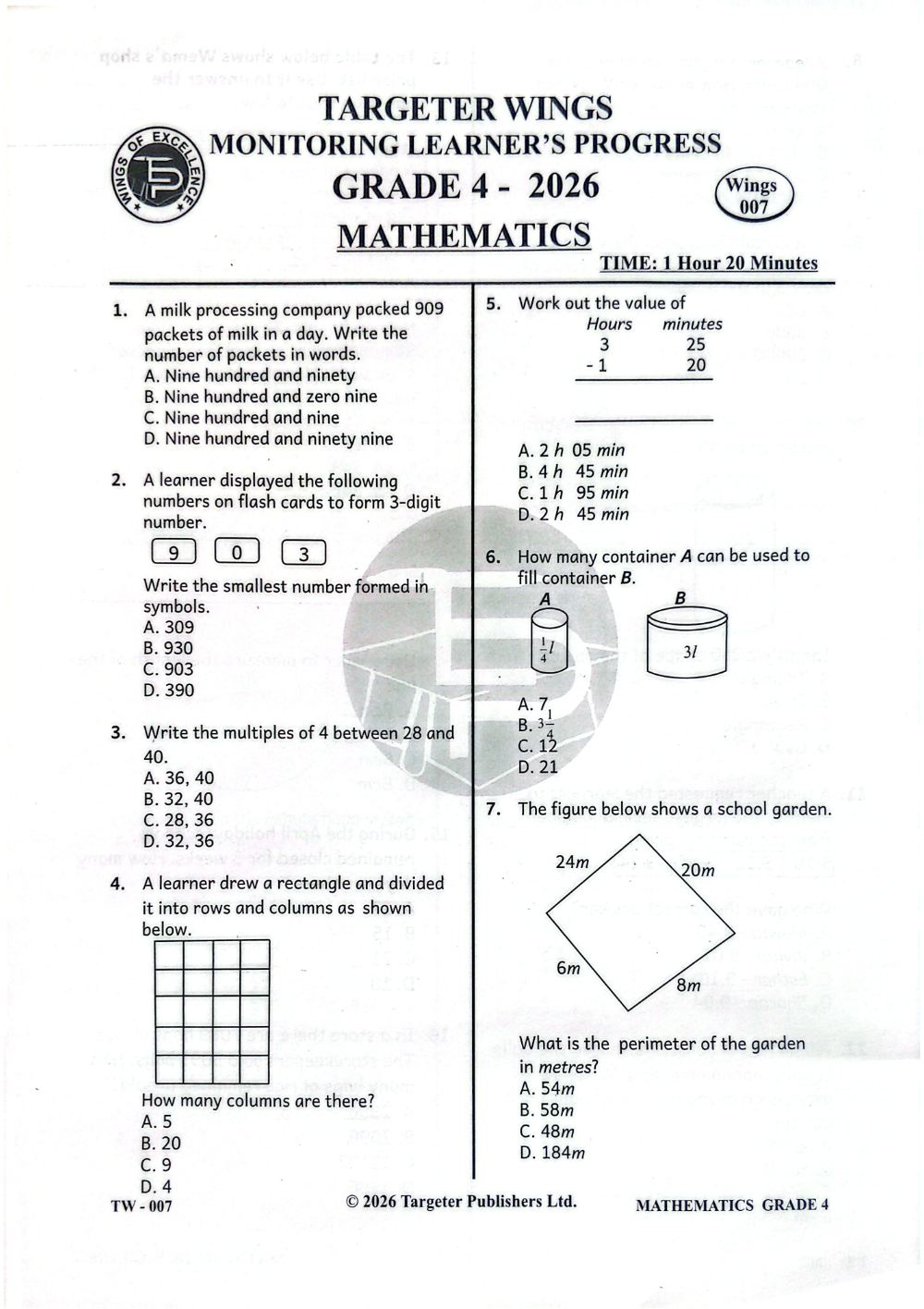 Thumbnail preview of Grade 4 Term 3 2026 Assessment Mathematics