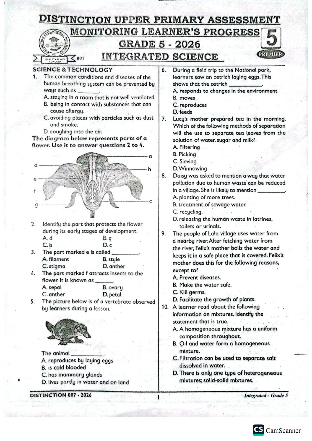 Thumbnail preview of Grade 5 Mid Term 3 2026 Assessment 4 Science