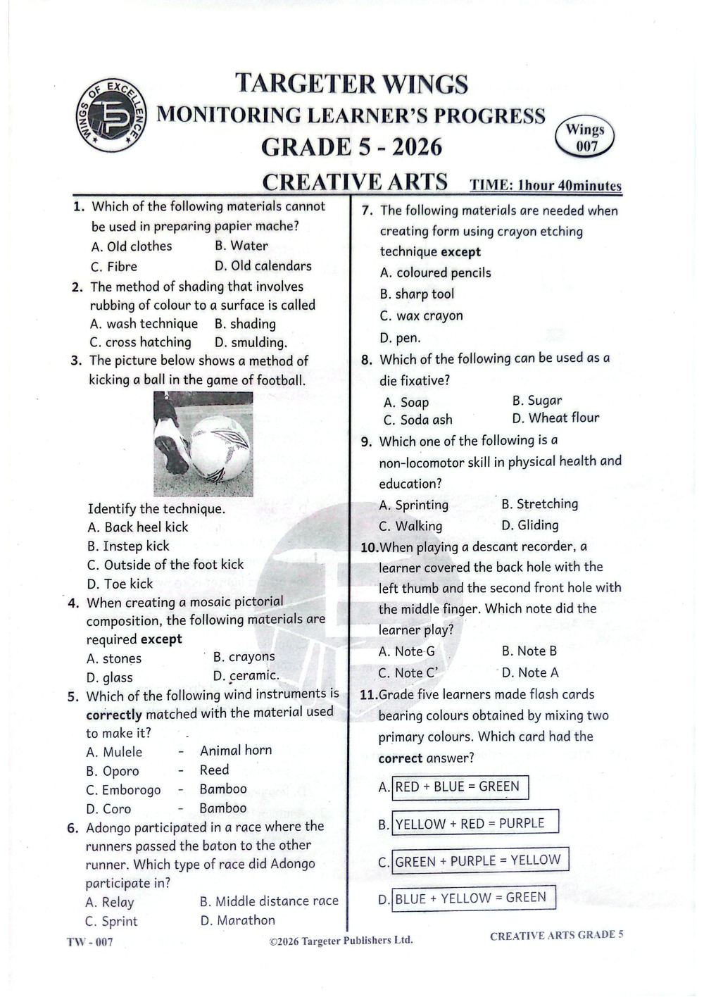Preview of Grade 5 Creative Arts & Music Term 3 Mid-Term Exam 2026