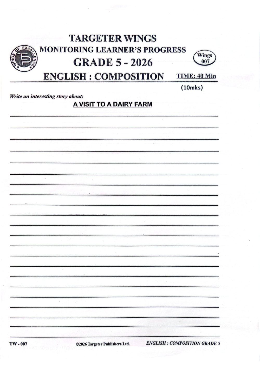 Preview of Grade 5 English Composition Term 3 Mid-Term Exam 2026