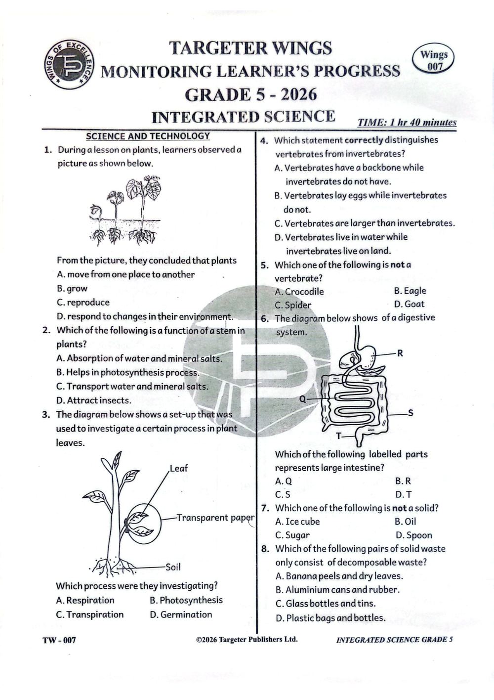 Preview of Grade 5 Science Term 3 Mid-Term Exam 2026