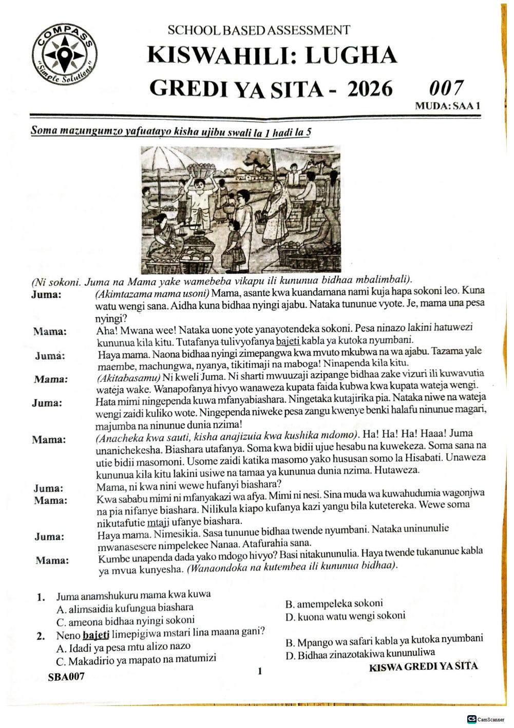 Thumbnail preview of Grade 6 2026 Term 3 School Based Assessment Kiswahili
