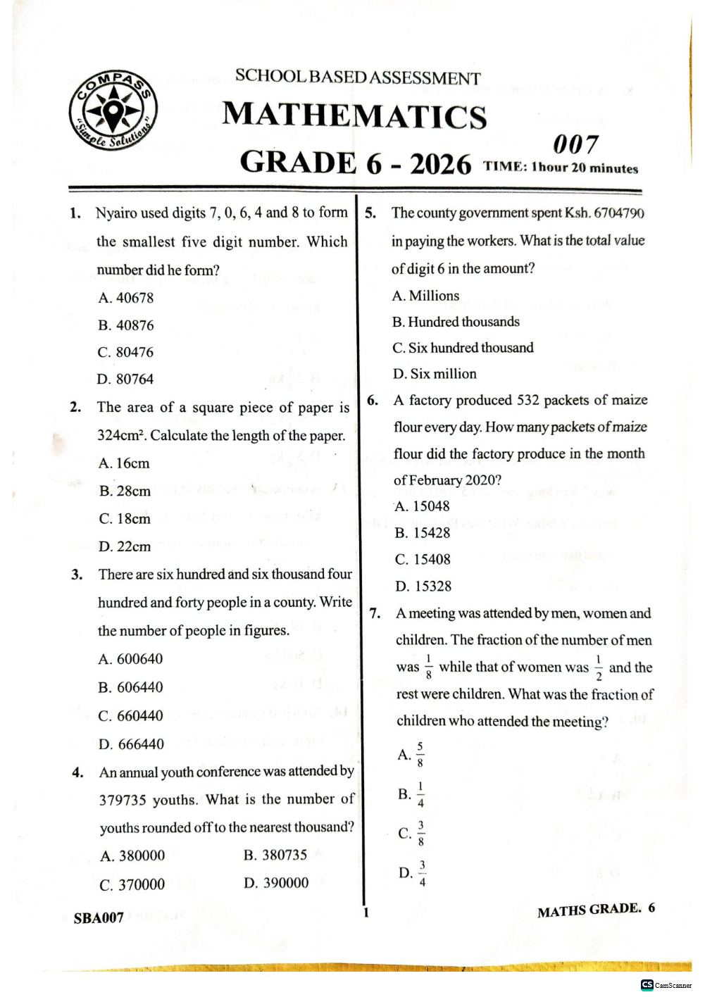 Thumbnail preview of Grade 6 2026 Term 3 School Based Assessment Mathematics