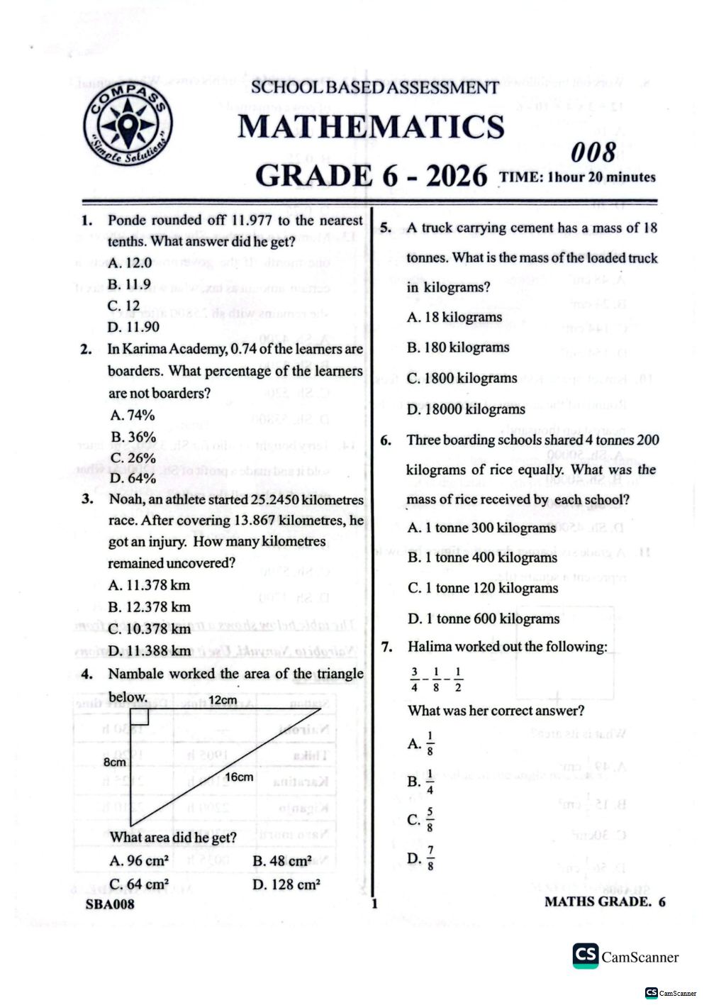 Thumbnail preview of Grade 6 Combined Term 3 2026 Examination 4 With Marking Scheme