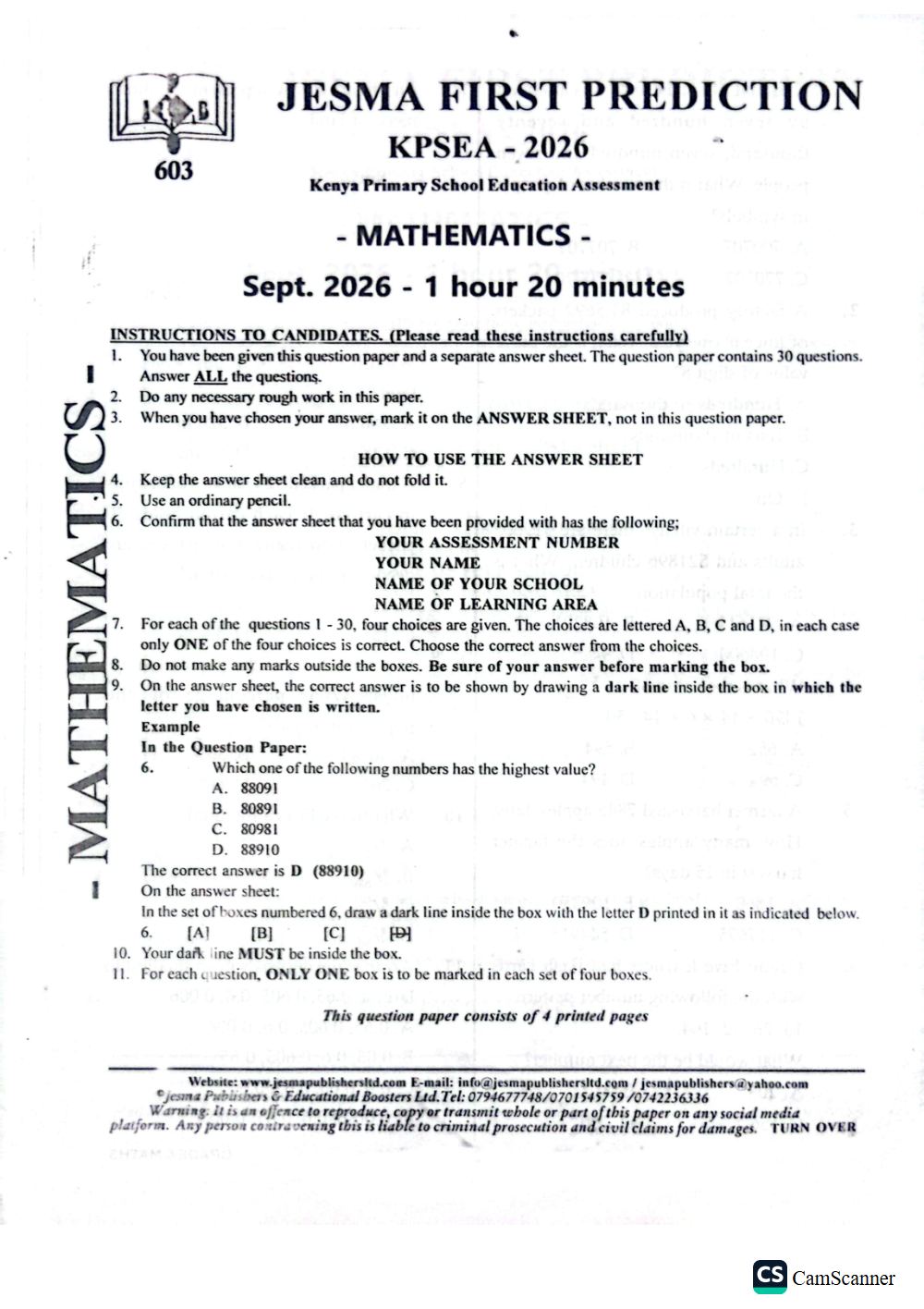Thumbnail preview of Grade 6 Combined Term 3 2026 KPSEA Prediction 5