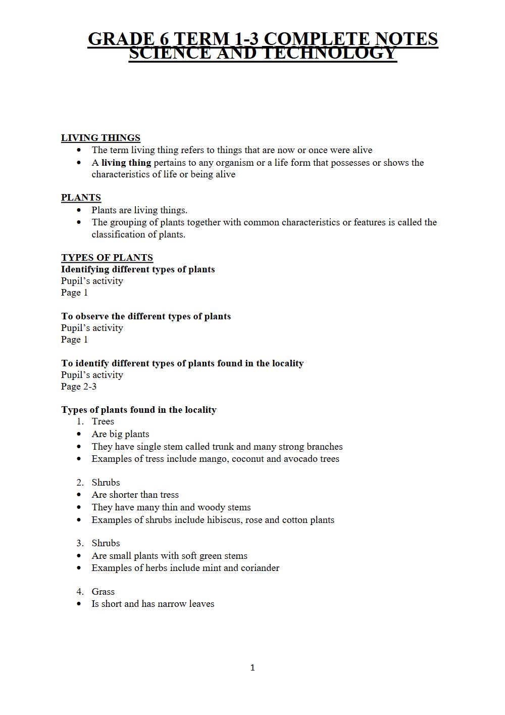 Thumbnail preview of Grade 6 Science Notes Term 1 3