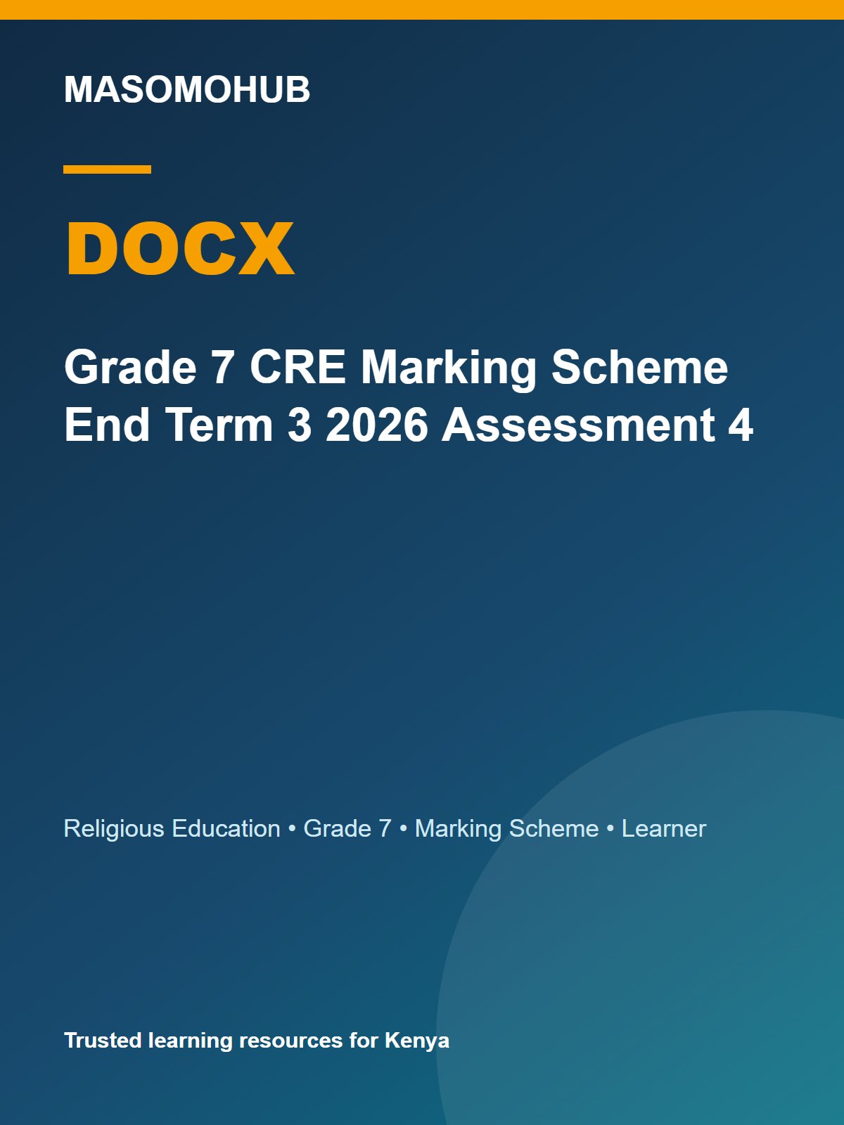 Thumbnail preview of Grade 7 CRE Marking Scheme End Term 3 2026 Assessment 4