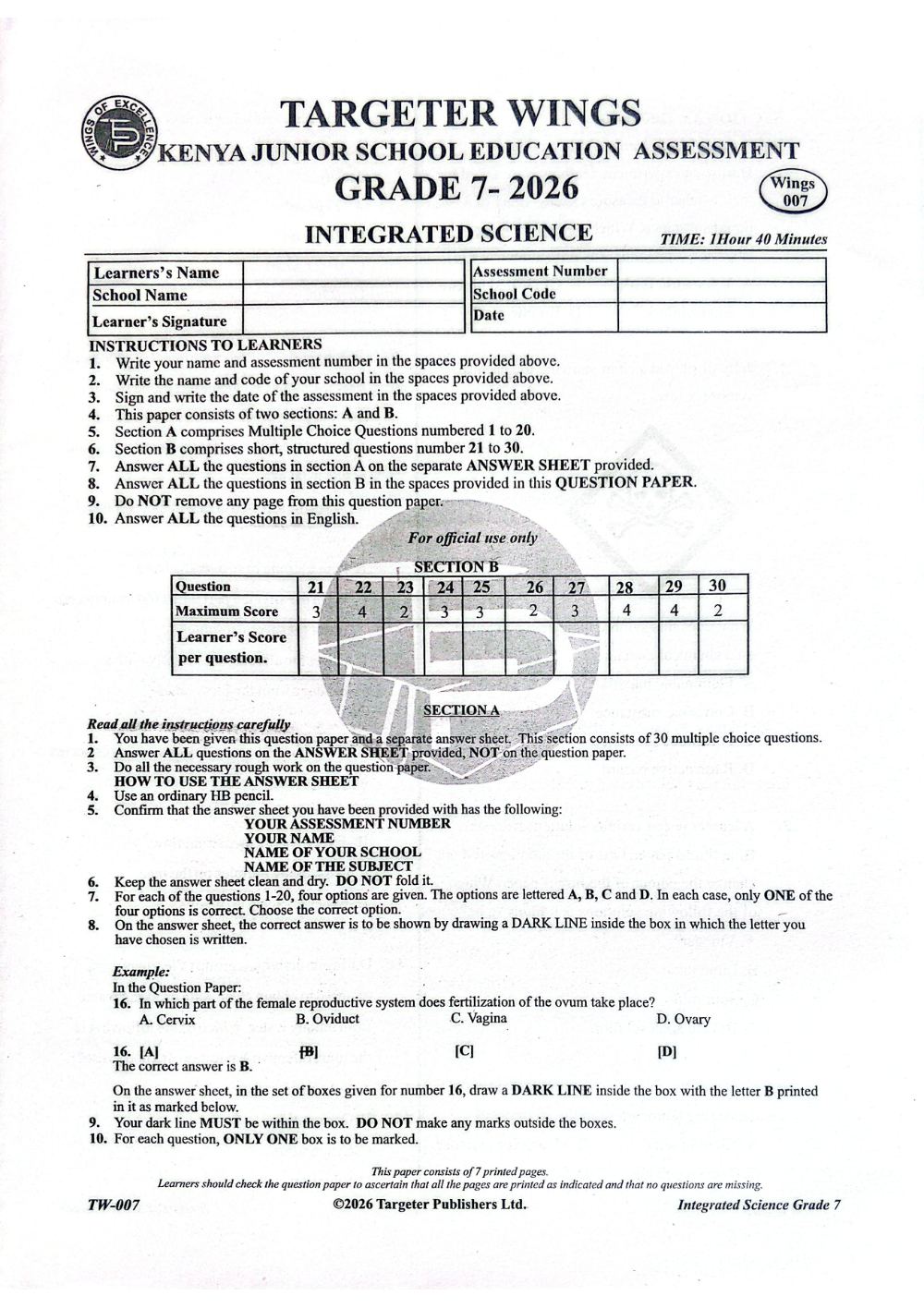 Thumbnail preview of Grade 7 Integrated Science Mid Term 3 2026 Assessment 3