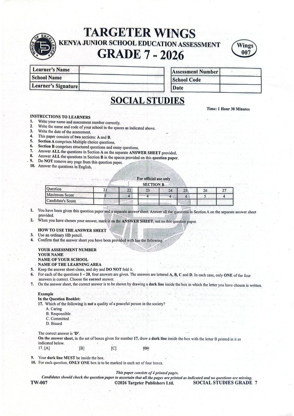 Thumbnail preview of Grade 7 Social Studies Mid Term 3 2026 Assessment 3