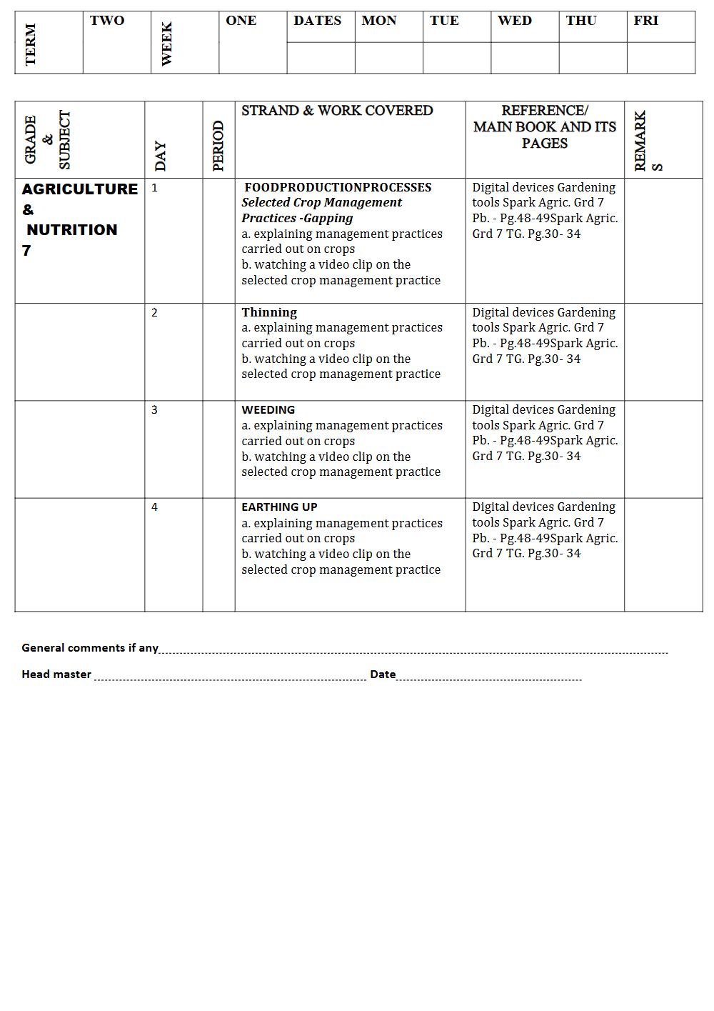 Thumbnail preview of Grade 7 Term 2 Agriculture Records Of Work