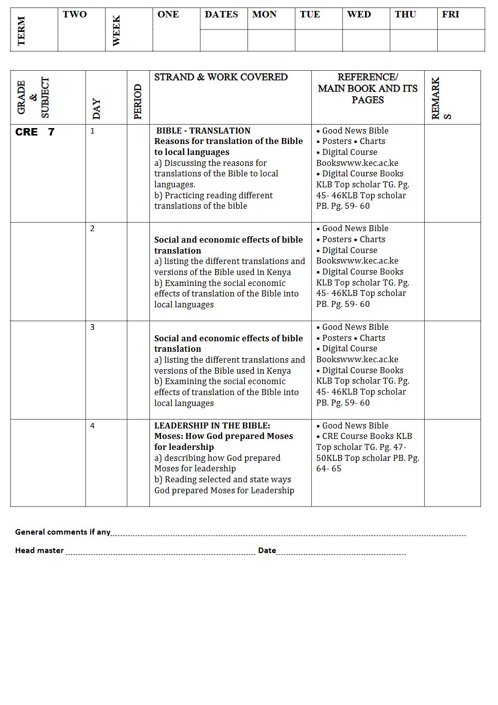 Thumbnail preview of Grade 7 Term 2 CRE Records Of Work