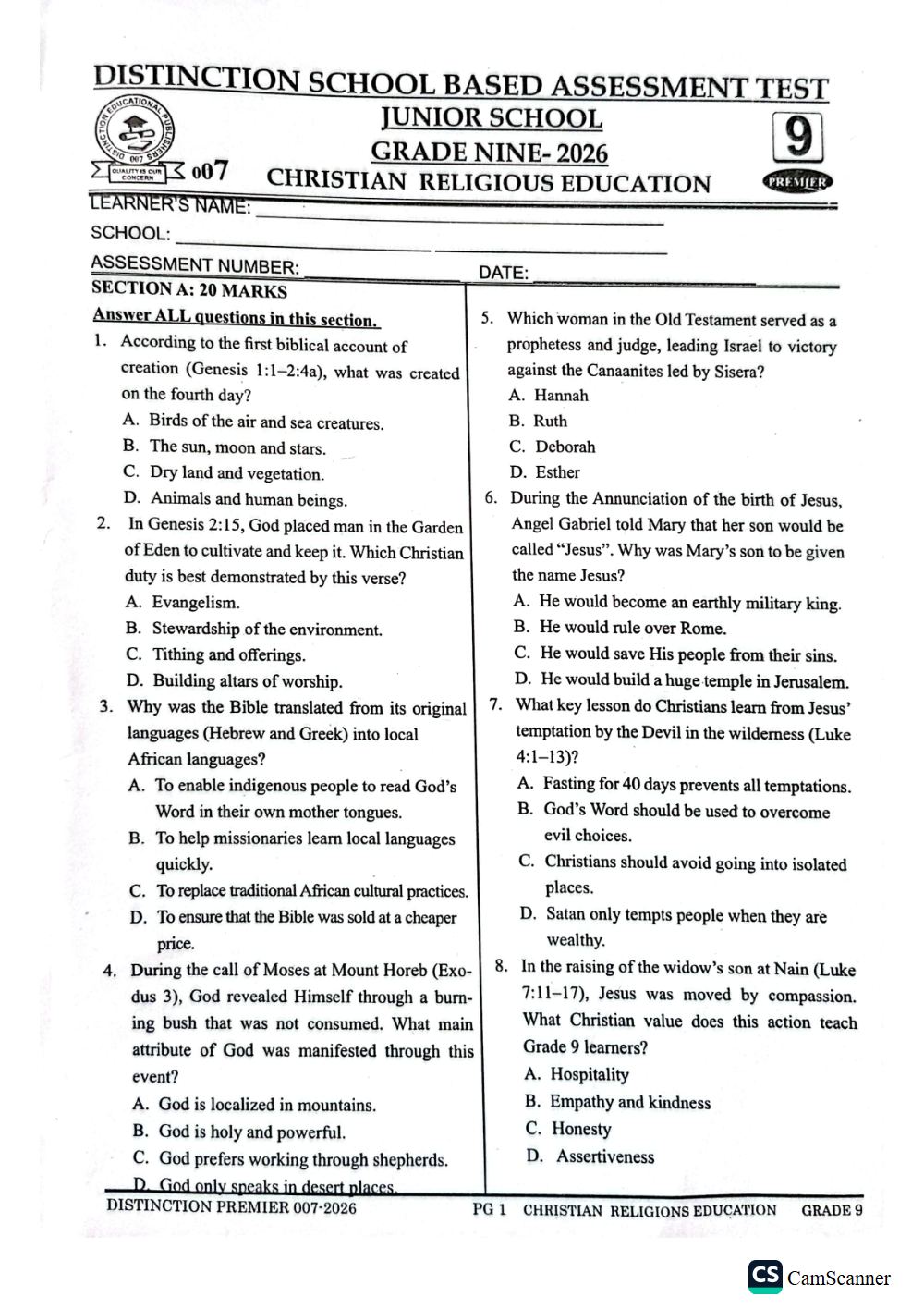 Preview of Grade 9 KJSEA Prediction Religious Education Term 3 End-Term Exam 2026