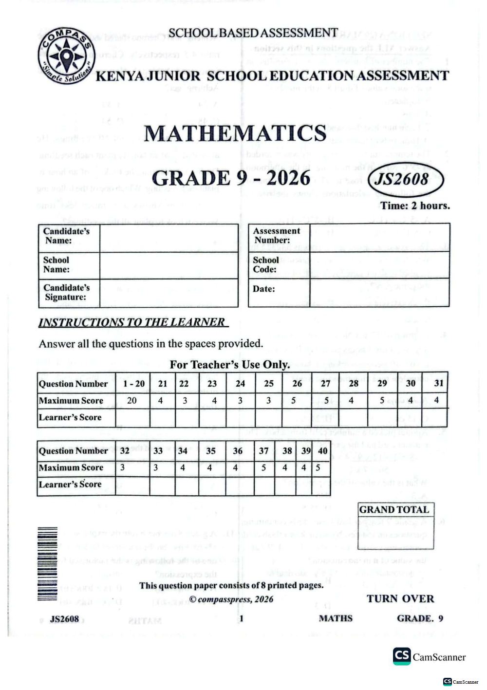 Thumbnail preview of Grade 9 Combined KJSEA End Term 3 2026 Prediction With Marking Scheme 8