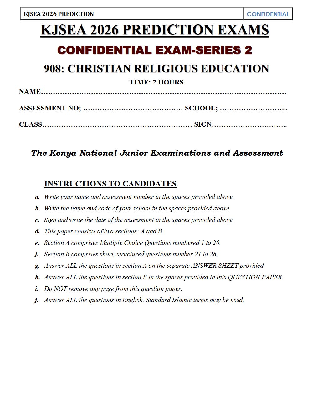 Thumbnail preview of Grade 9 CRE KJSEA Prediction 2026_11