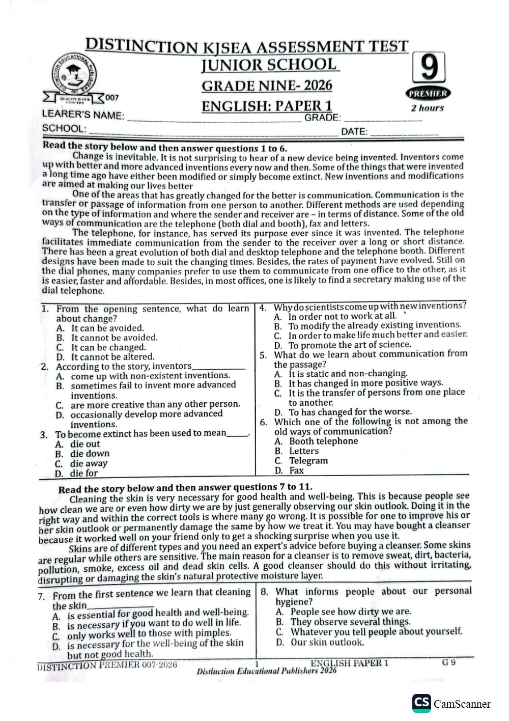 Thumbnail preview of Grade 9 English Paper 1 KJSEA End Term 3 2026 Assessment Prediction_6