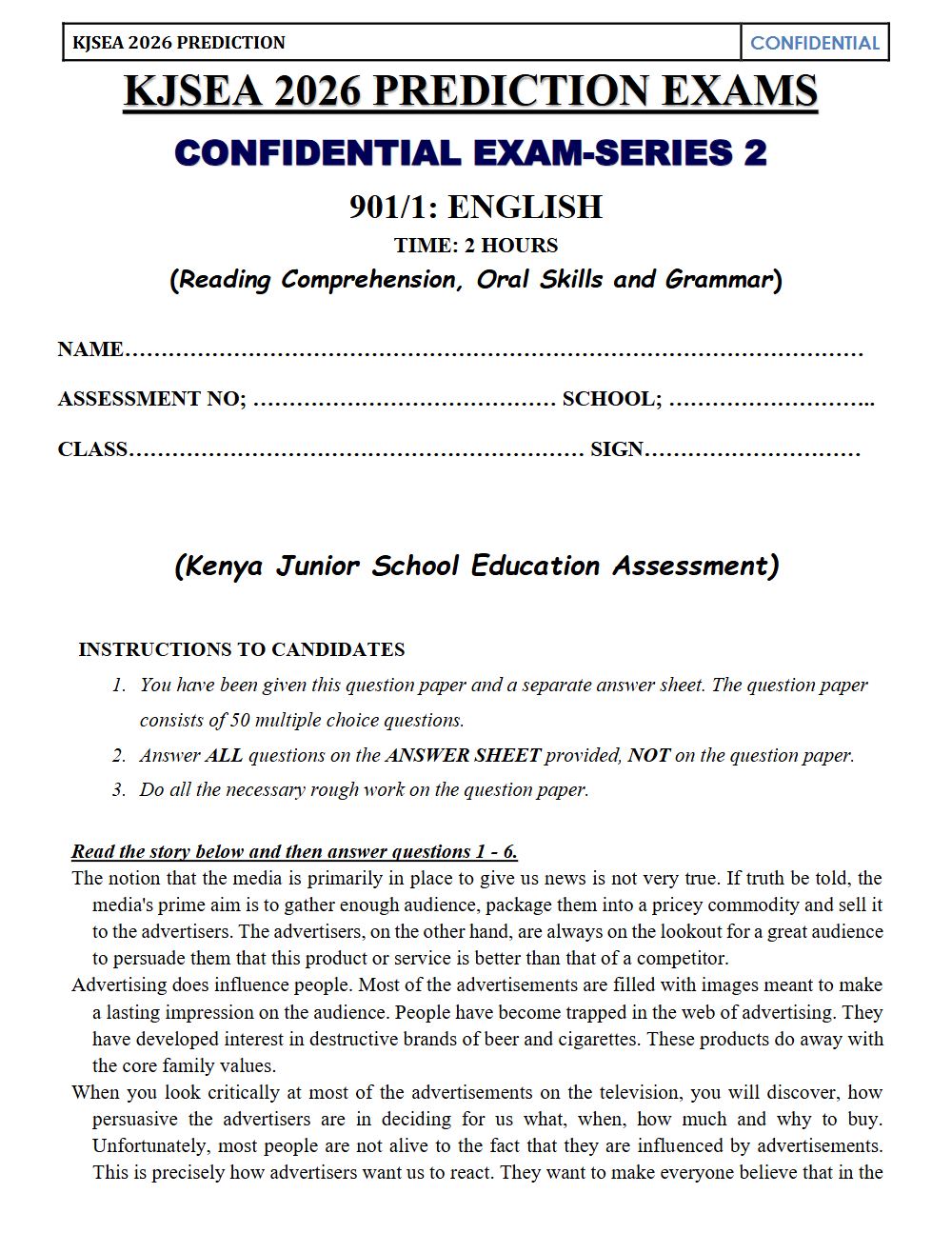Thumbnail preview of Grade 9 English Paper 1 KJSEA Prediction 2026_11