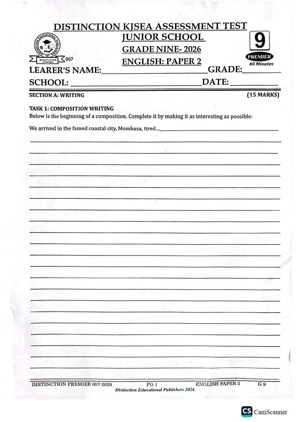 Preview of Grade 9 KJSEA Prediction English Term 3 End-Term Paper 2 Exam 2026