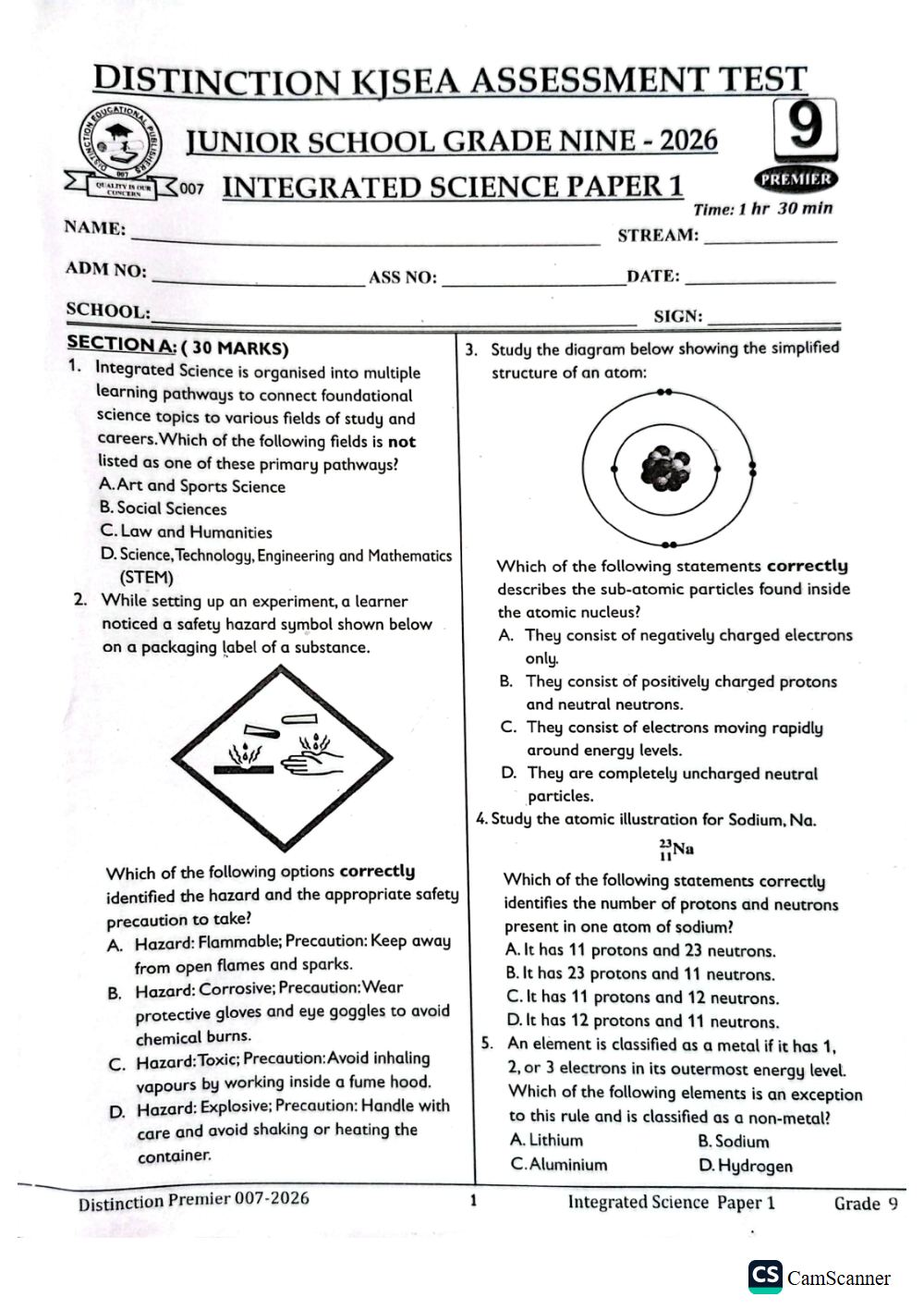 Thumbnail preview of Grade 9 Integrated Science Paper 1 KJSEA End Term 3 2026 Assessment Prediction_6