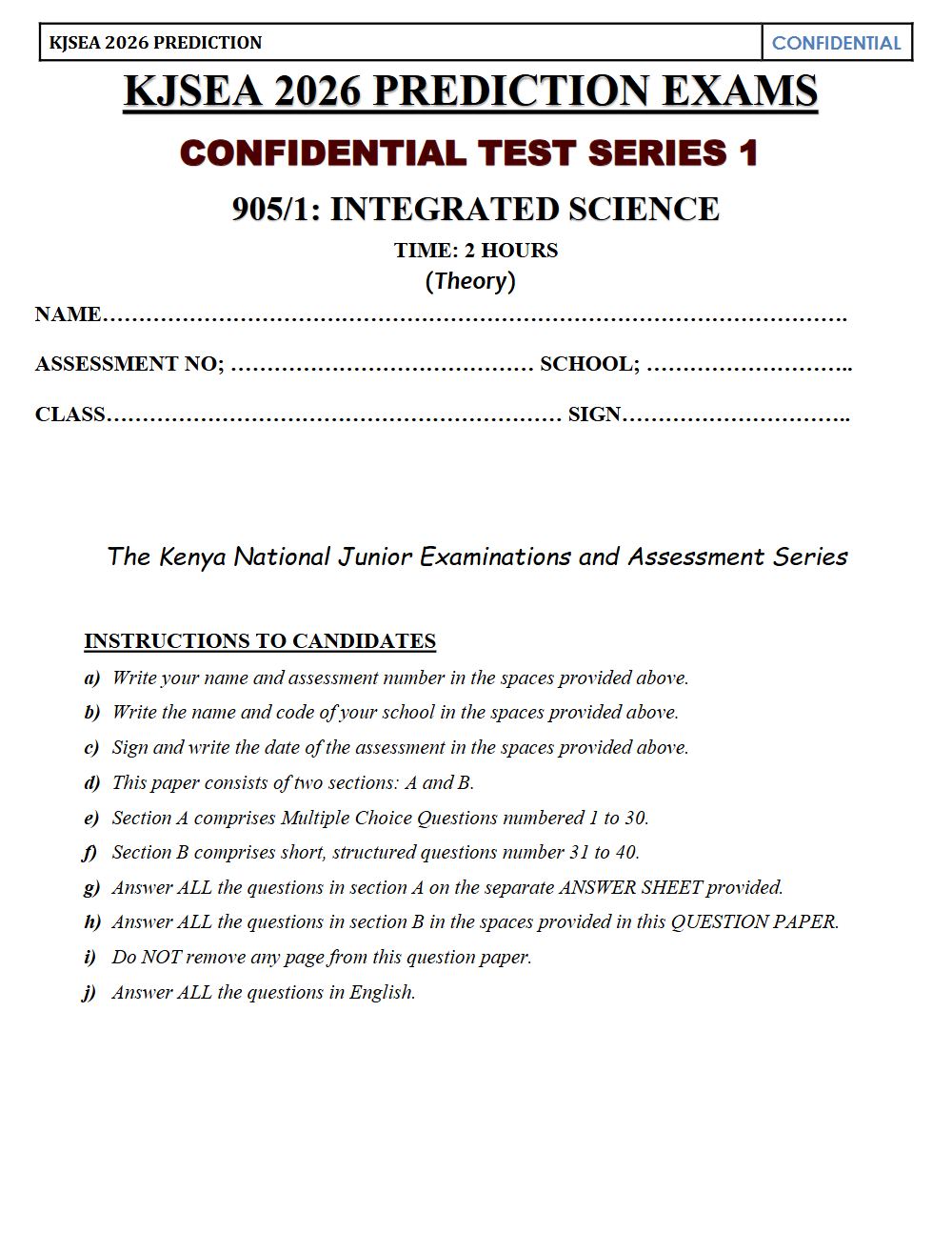 Thumbnail preview of Grade 9 Integrated Science Paper 1 KJSEA Prediction 2026_10