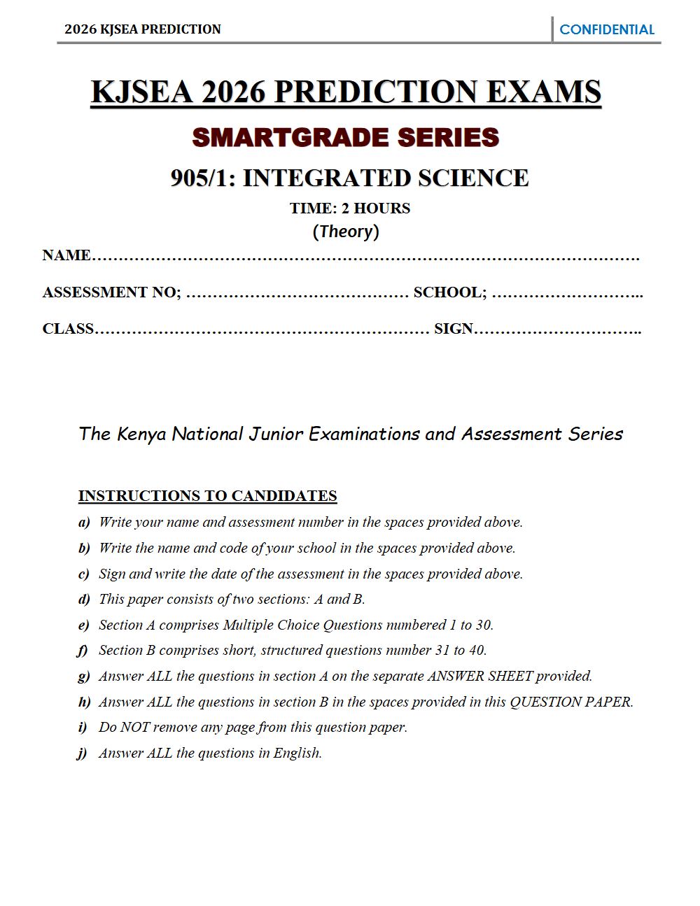 Thumbnail preview of Grade 9 Integrated Science Paper 1 KJSEA Prediction 2026_12