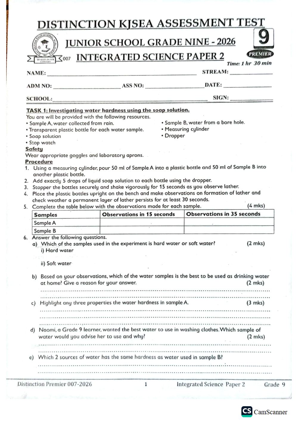 Preview of Grade 9 KJSEA Prediction Integrated Science Term 3 End-Term Paper 2 Exam 2026
