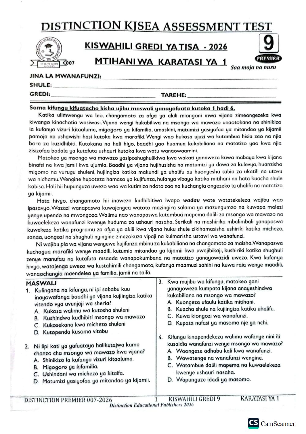 Thumbnail preview of Grade 9 Kiswahili Paper 1 KJSEA End Term 3 2026 Assessment Prediction_6
