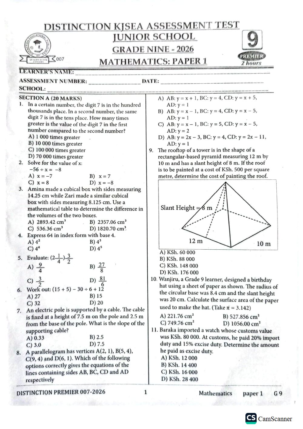 Thumbnail preview of Grade 9 Mathematics Paper 1 KJSEA End Term 3 2026 Assessment Prediction_6