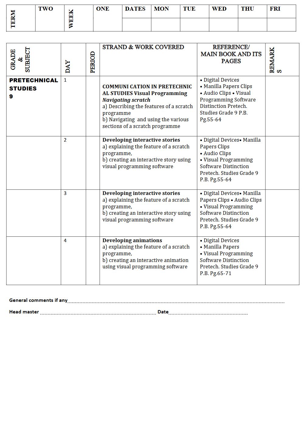 Thumbnail preview of Grade 9 Term 2 Pretechnical Records Of Work